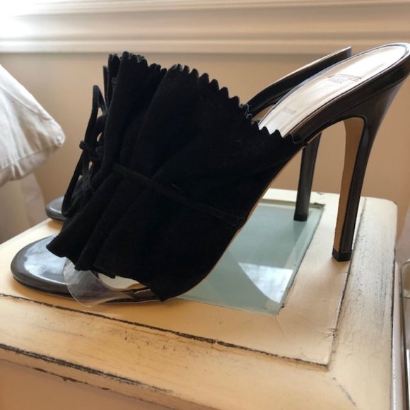 Authentic Alexander White Eloisa Black Ruffled Suede Mules - Picture 2 of 7